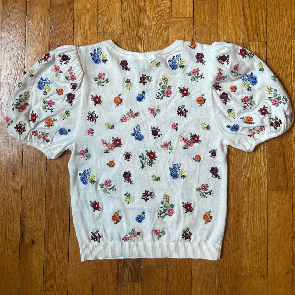 Alice+ Olivia Risa Embroidery Puff Sleeve Sweater Top Small - Picture 9 of 12
